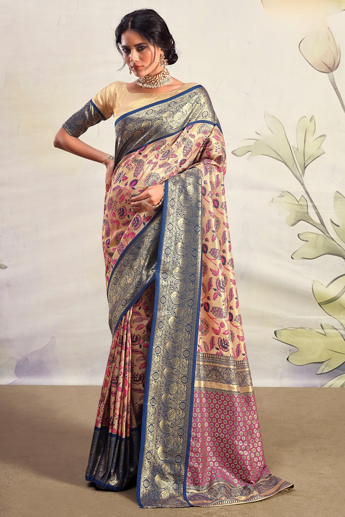 Buy MySilkLove Thatch Purple and Cream Woven Banarasi Saree Online