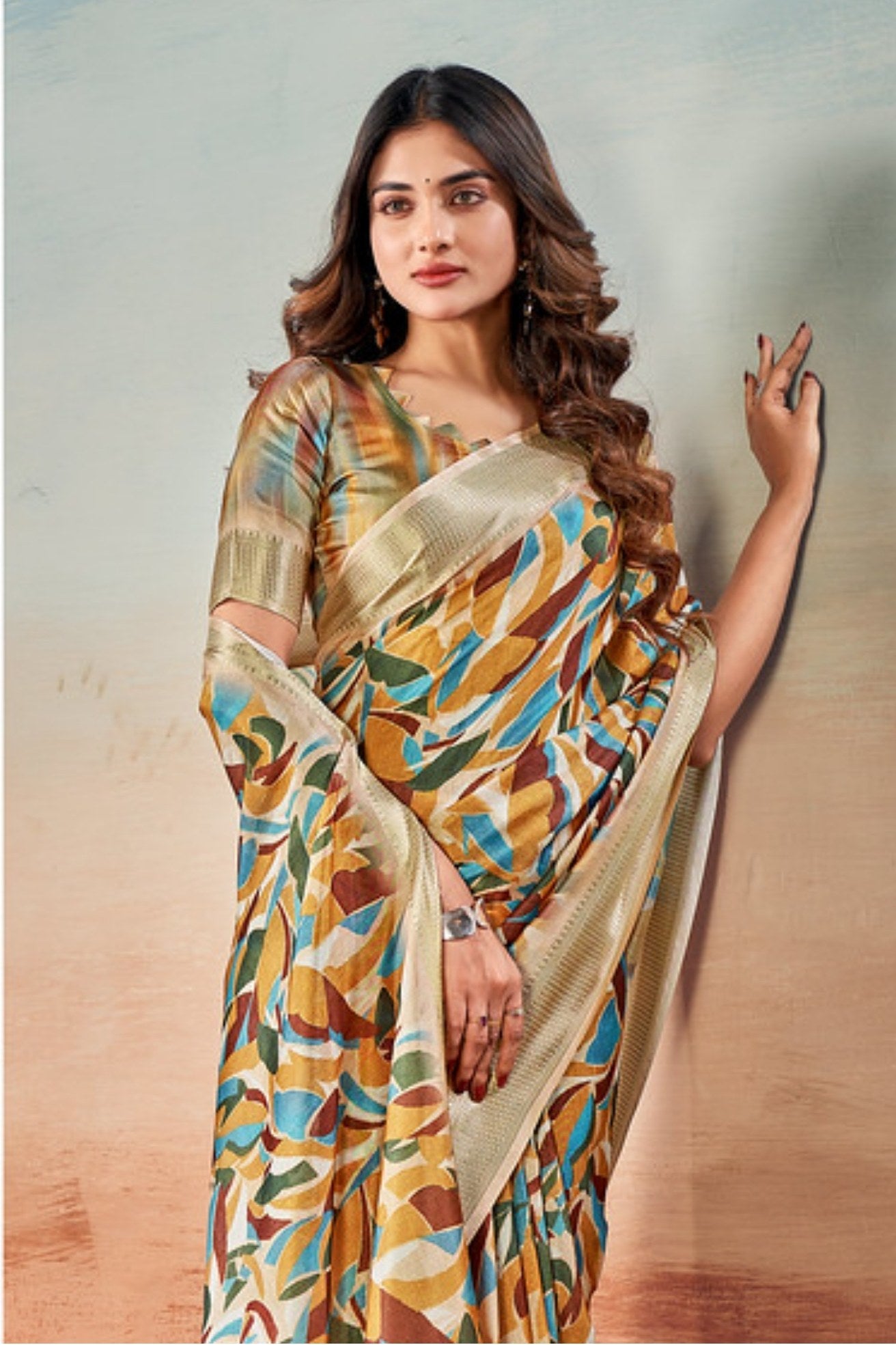 Buy MySilkLove Beige Banarasi Digital Printed Saree Online