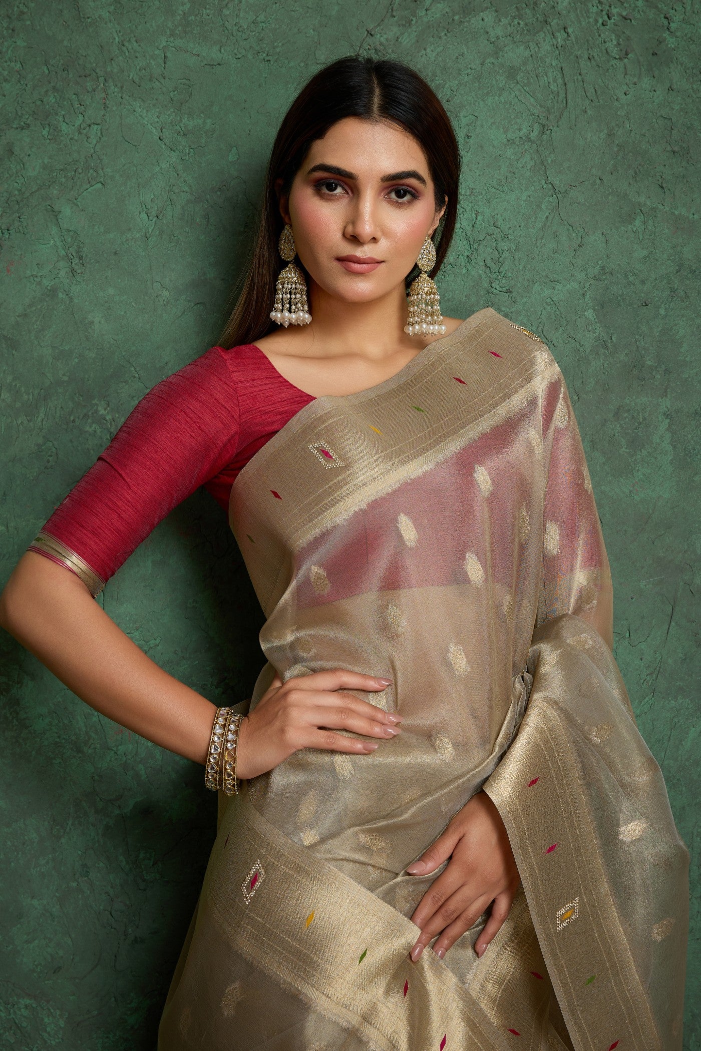 Buy MySilkLove Silver Chalice Grey Woven Tissue Paithani Saree Online