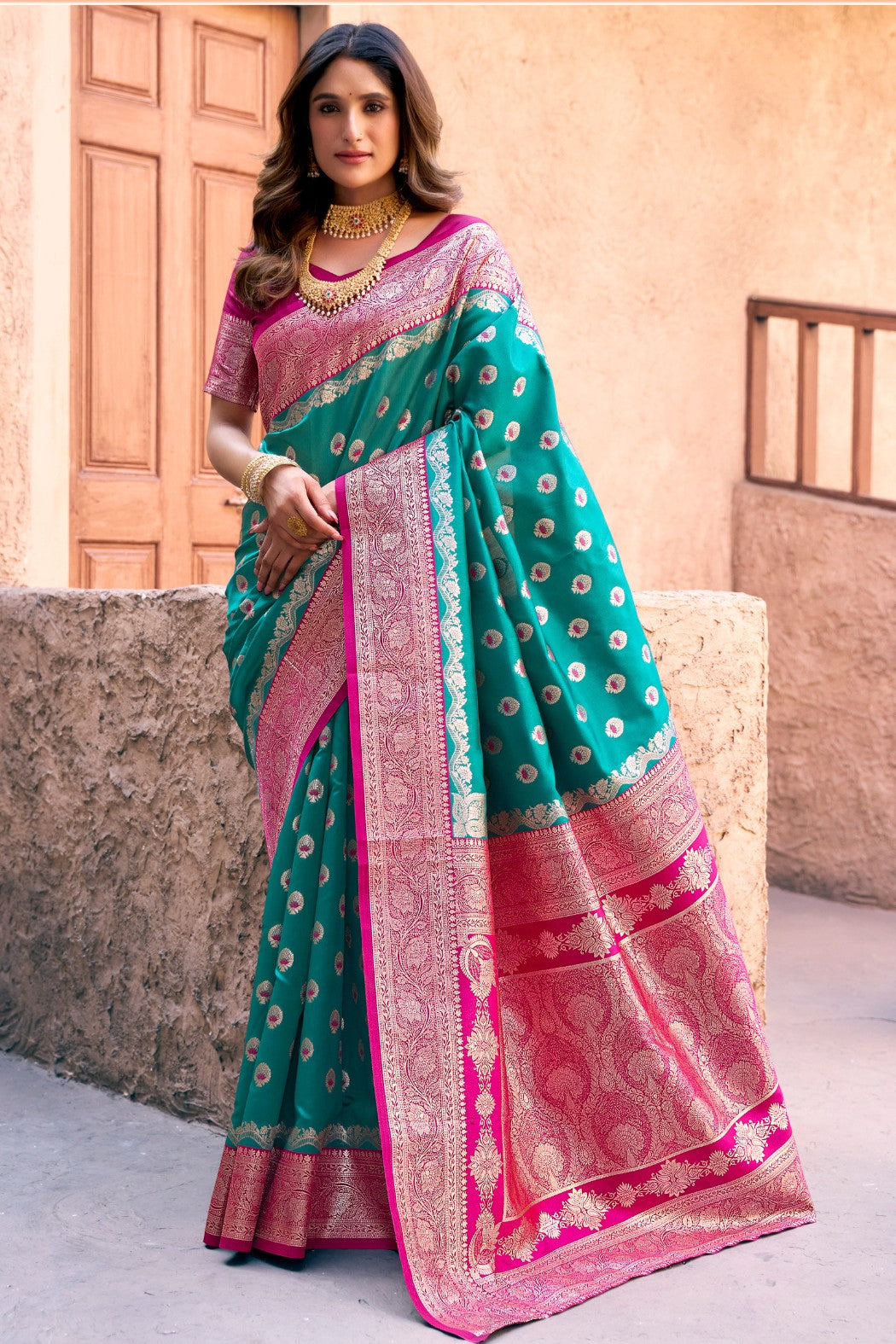 Buy MySilkLove Tiffany Blue Woven Banarasi Soft Silk Saree Online