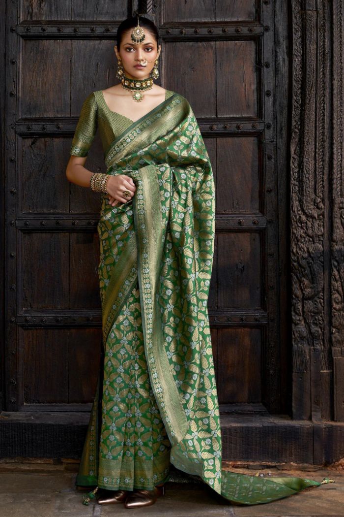 Buy MySilkLove Mint Green Woven Banarasi Saree Online