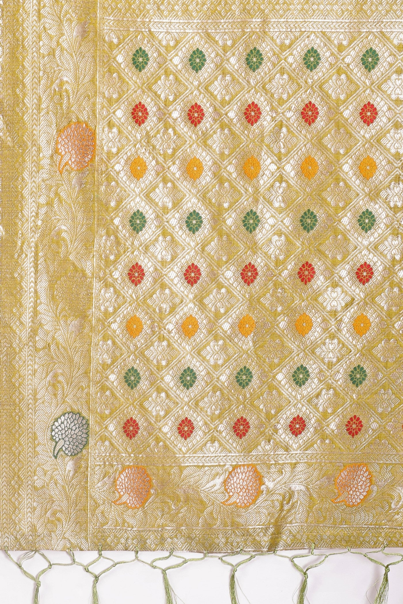 Buy MySilkLove Slime Green Linen Cotton Saree Online