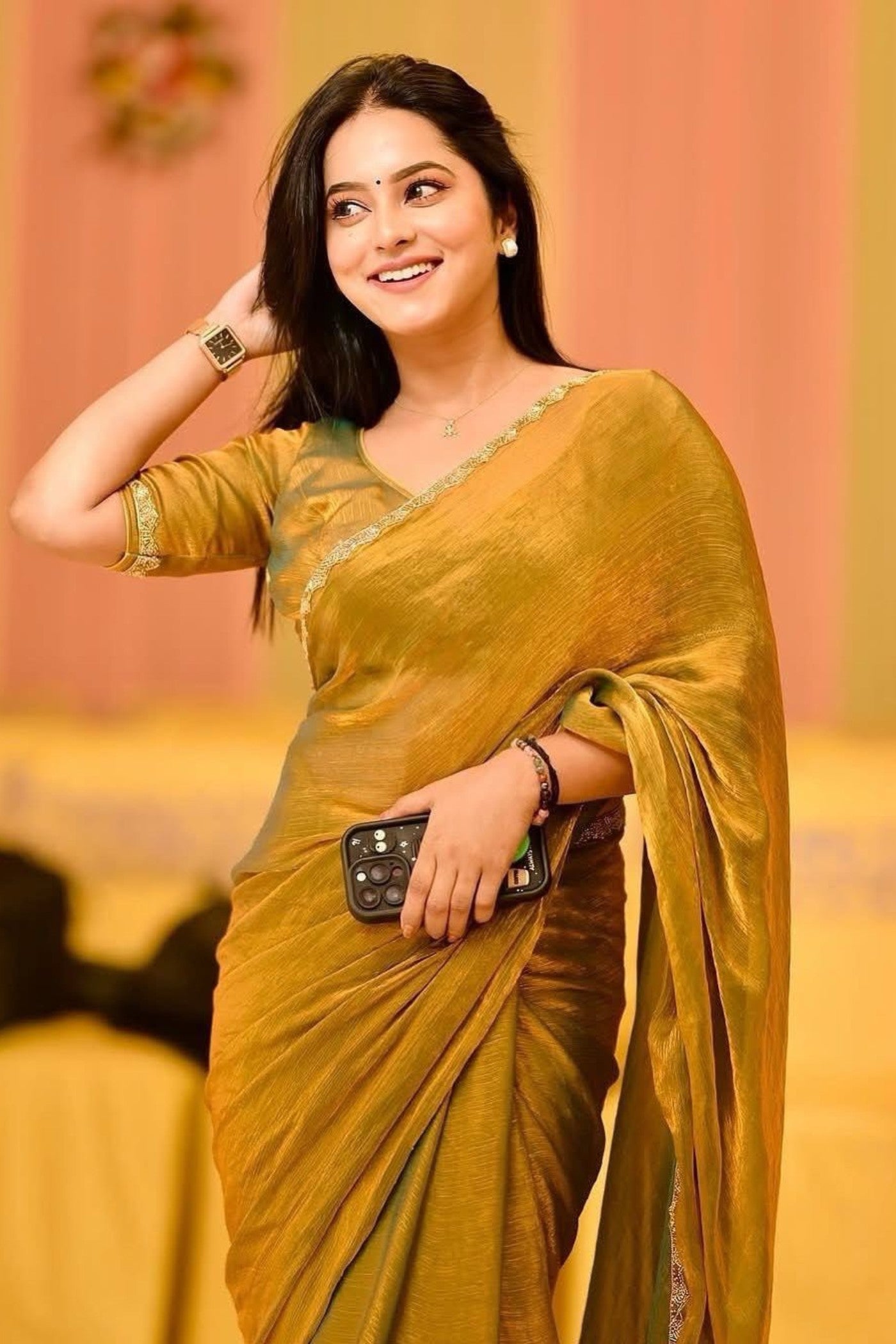 Buy MySilkLove Muesli Gold Yellow Tissue Saree Online