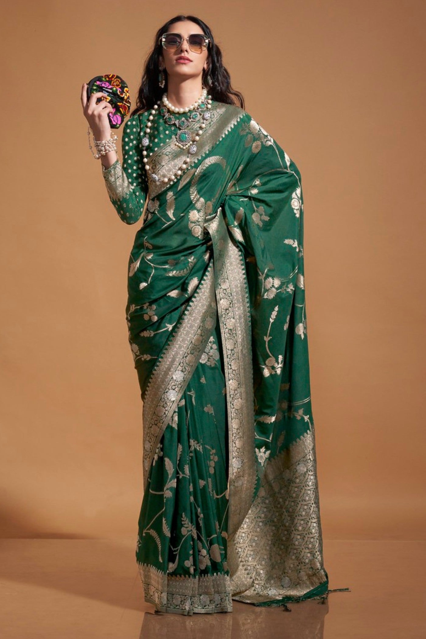 Buy MySilkLove Locust Green Georgette Handloom Saree Online