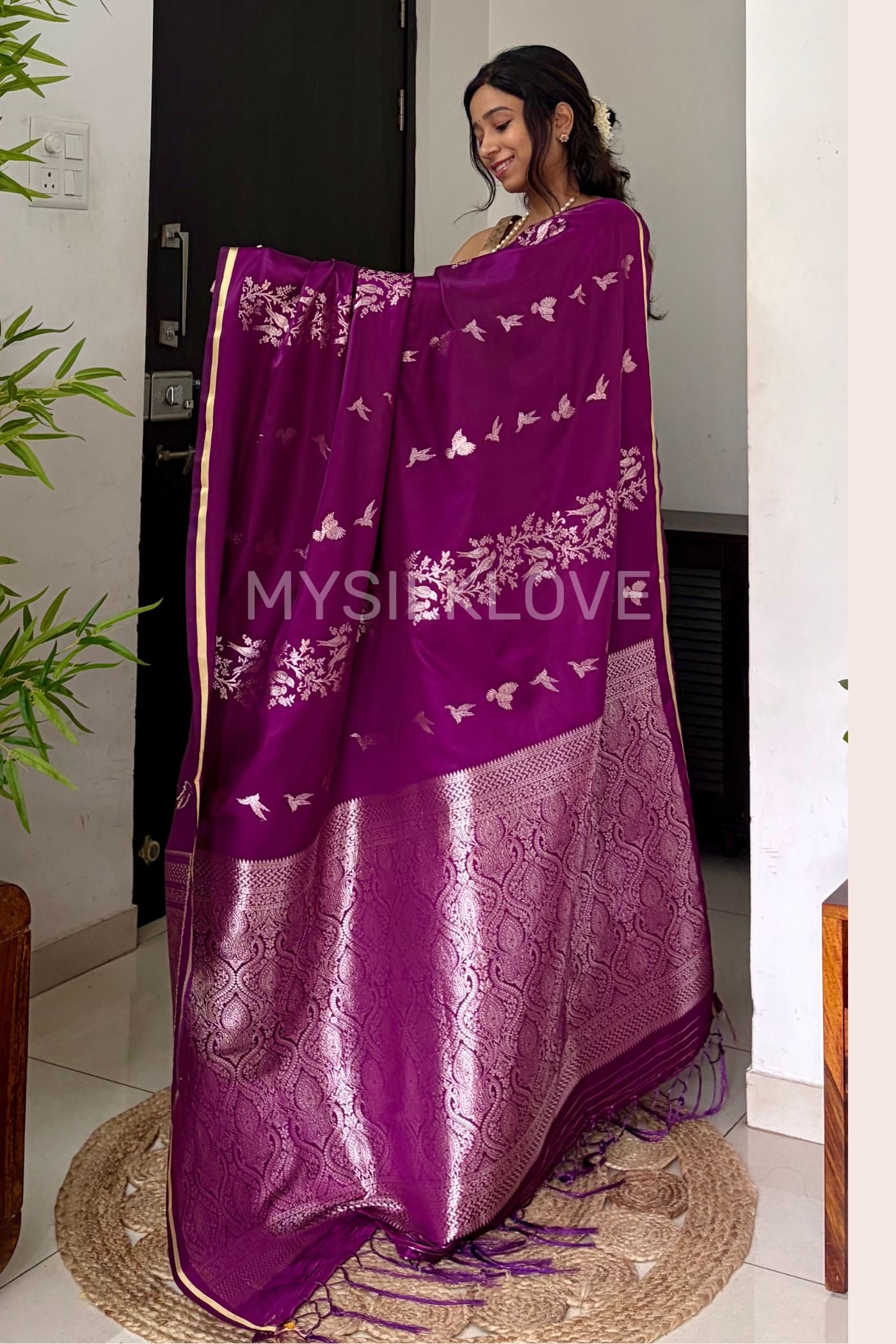 Buy MySilkLove Raisin Purple Handloom Satin Silk Saree Online