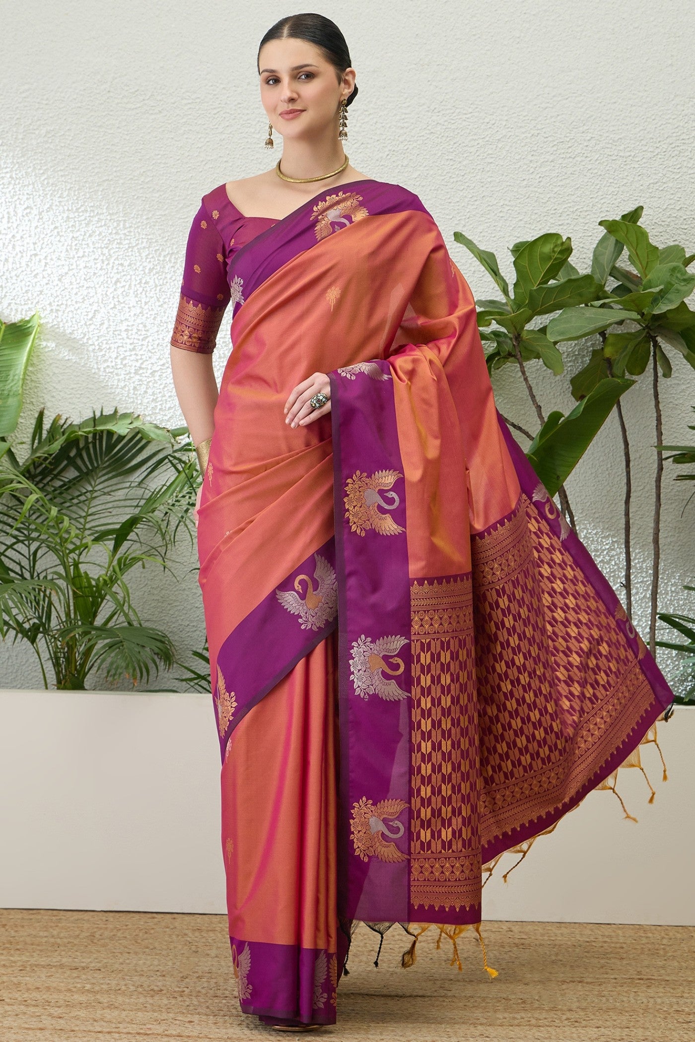 Buy MySilkLove Princeton Orange Banarasi Handloom Soft Silk Saree Online