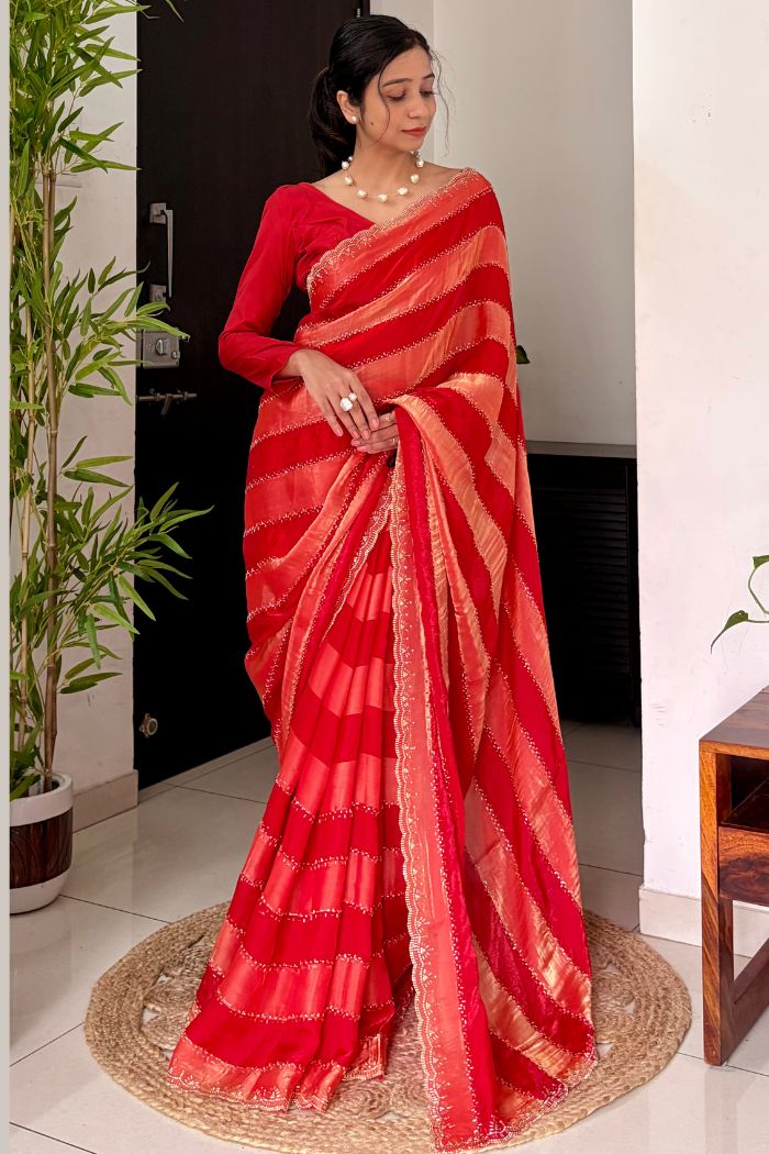 Buy MySilkLove Garnet Red Swarovski Space Silk Saree Online