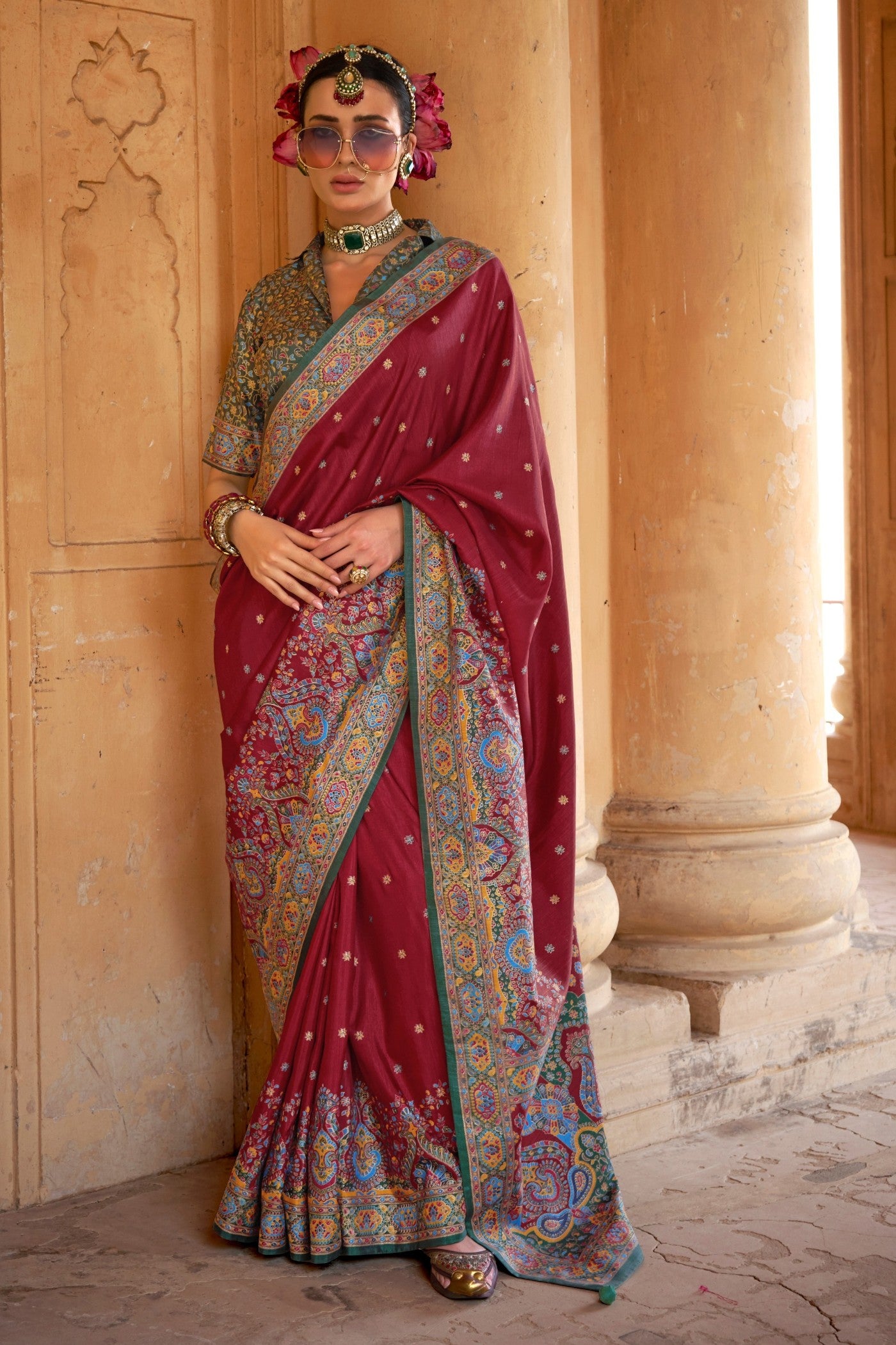 Buy MySilkLove Scarlet Red Printed Banarasi Saree Online