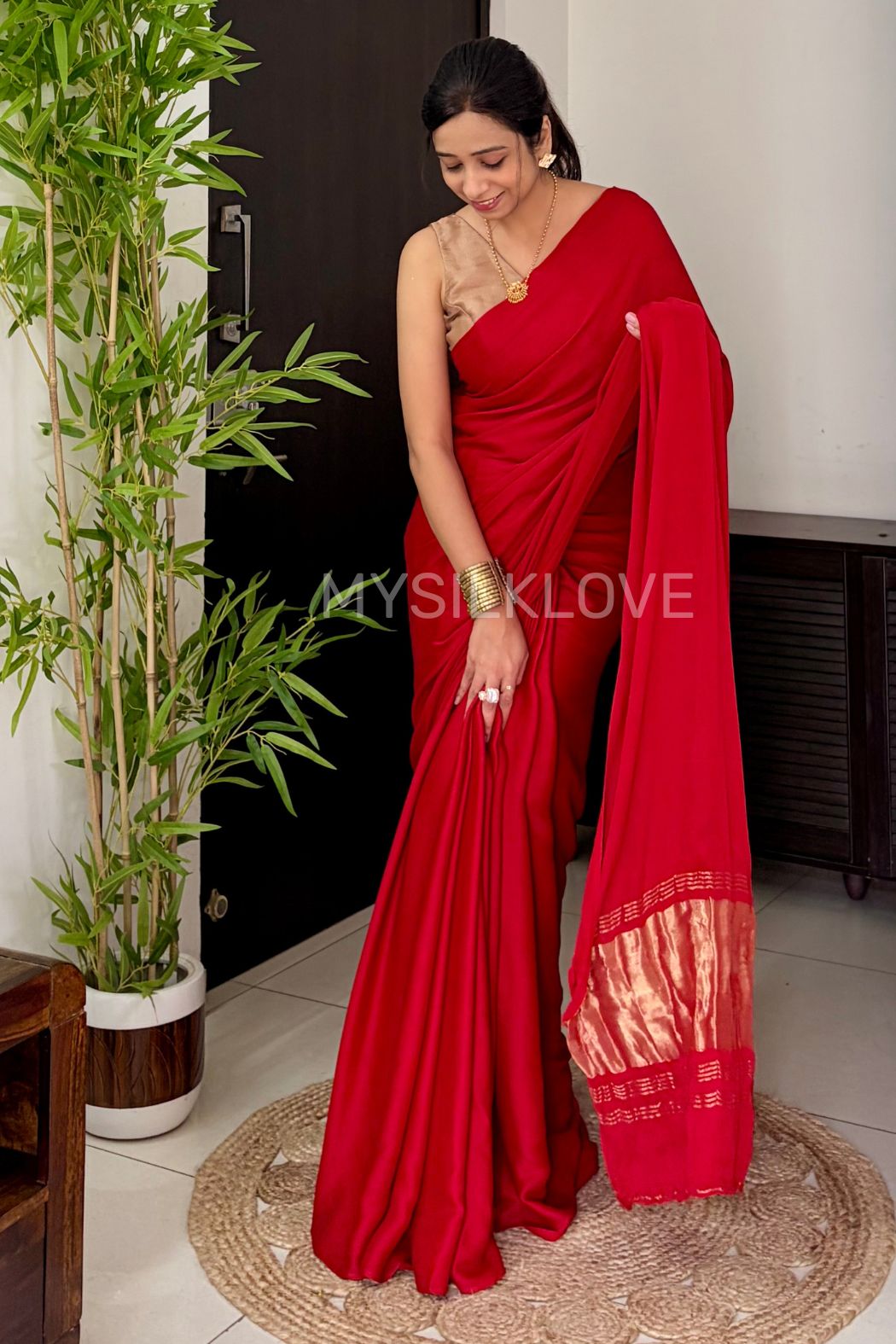 Buy MySilkLove Regal Ruby Red Modal Pure Gajji Silk Saree with Lagdi Zari Pallu Saree Online
