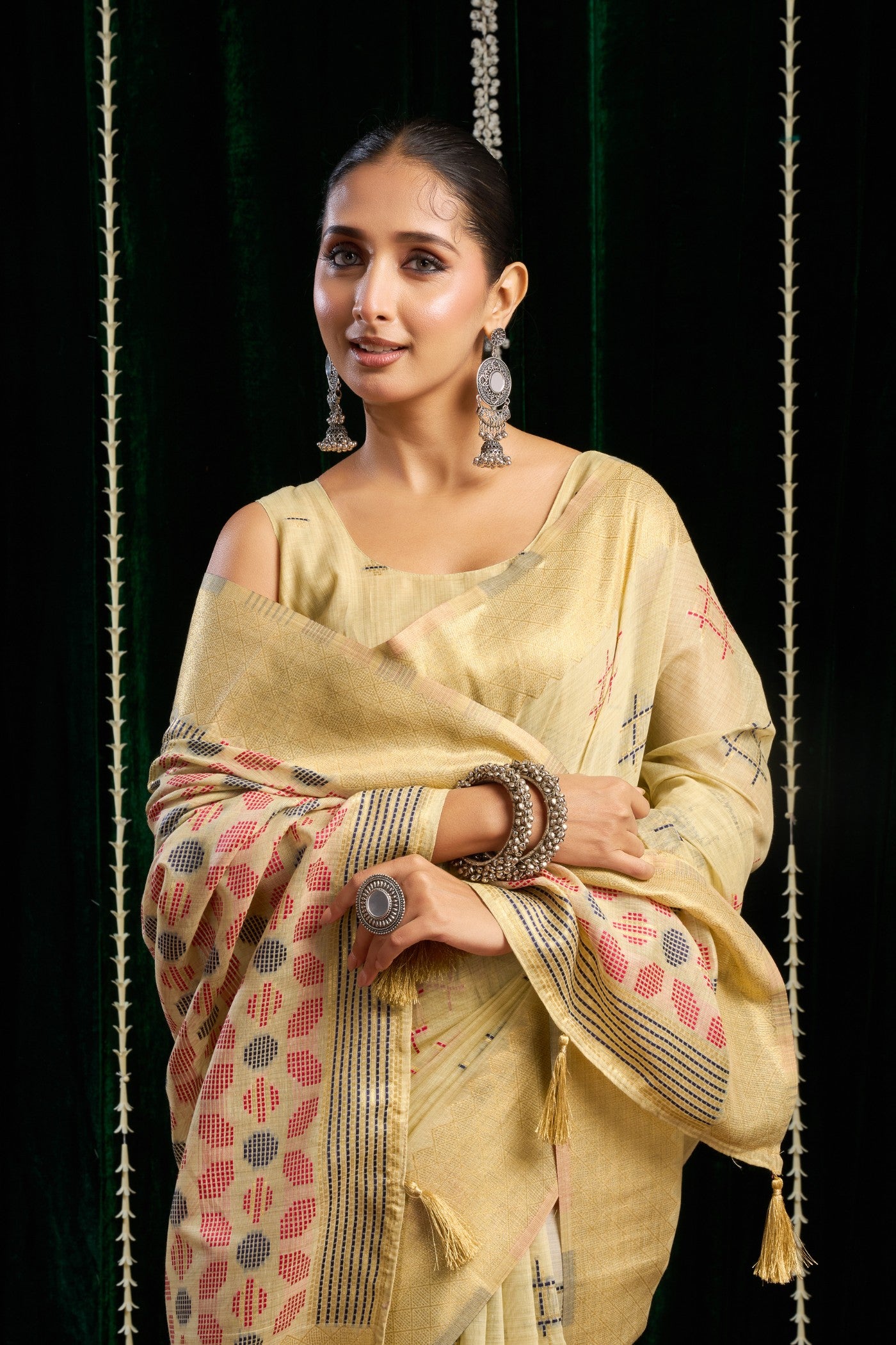 MySilkLove Milky Cream Woven Cotton Saree