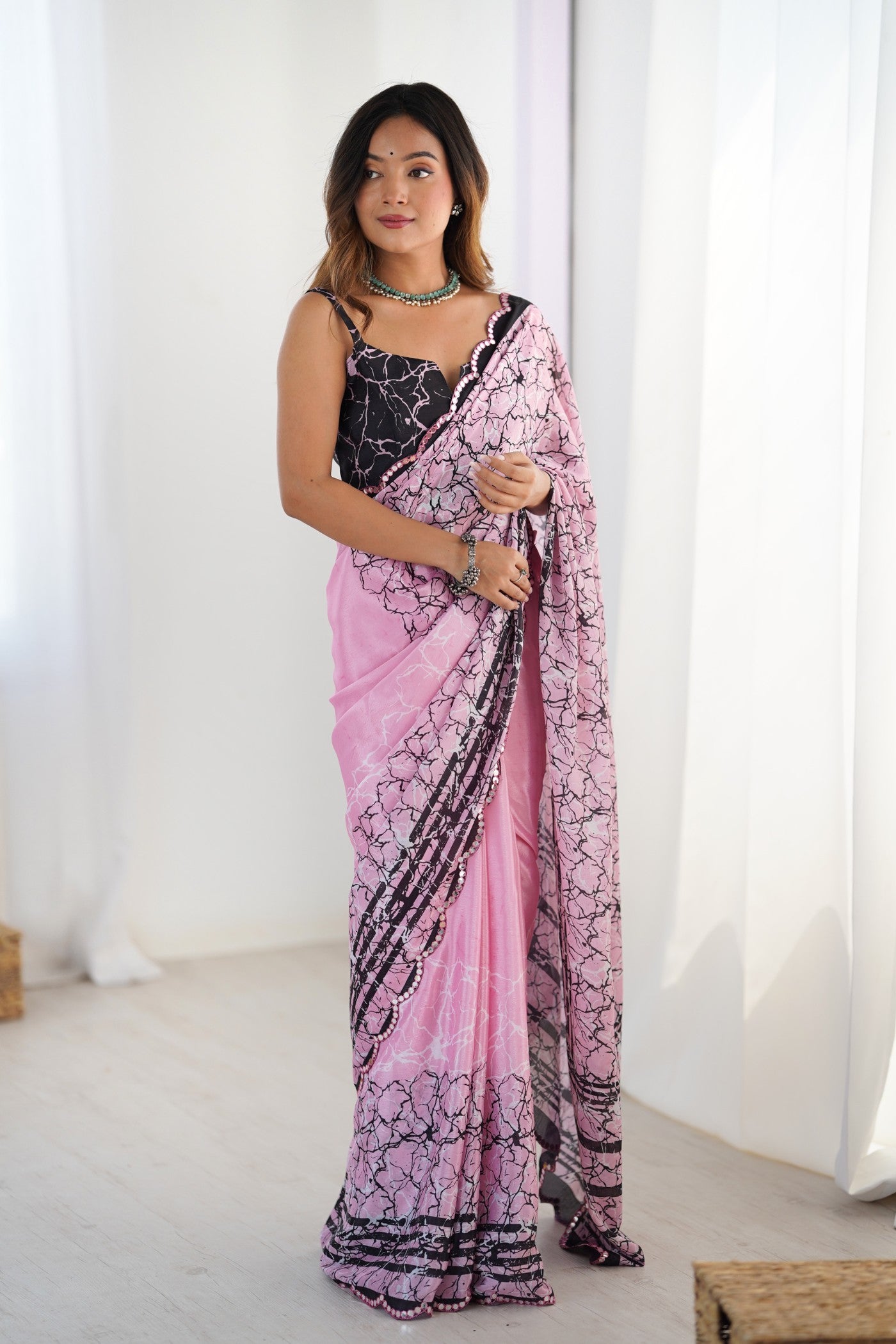 Buy MySilkLove Altra Pink Chinon Partywear Saree Online