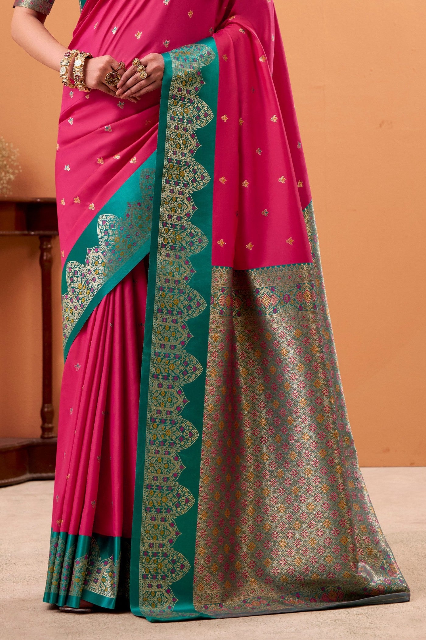 Buy MySilkLove Baker Pink Woven Satin Soft Silk Saree Online