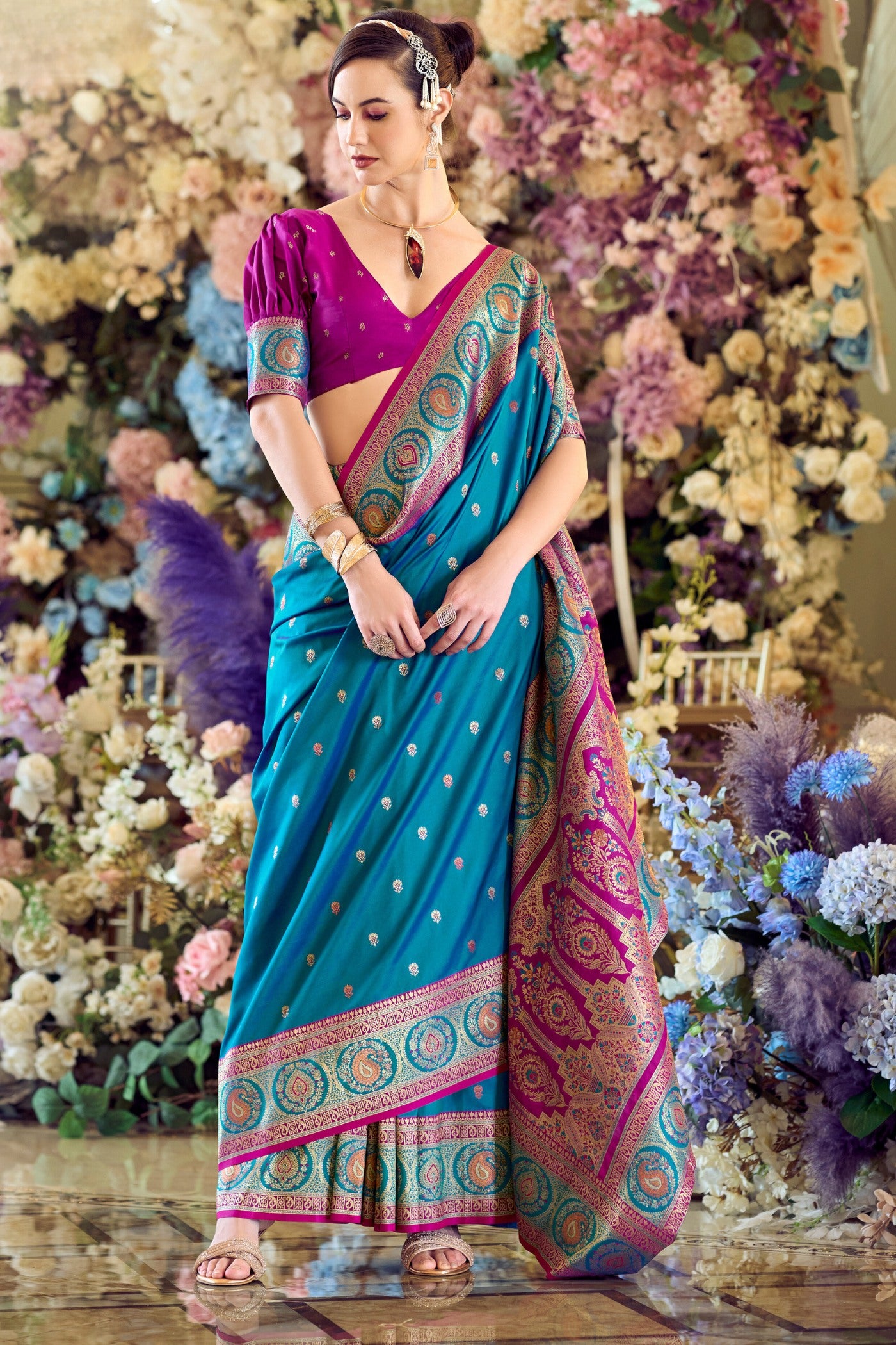 Buy MySilkLove Surfie Blue Woven Banarasi Soft Silk Saree Online