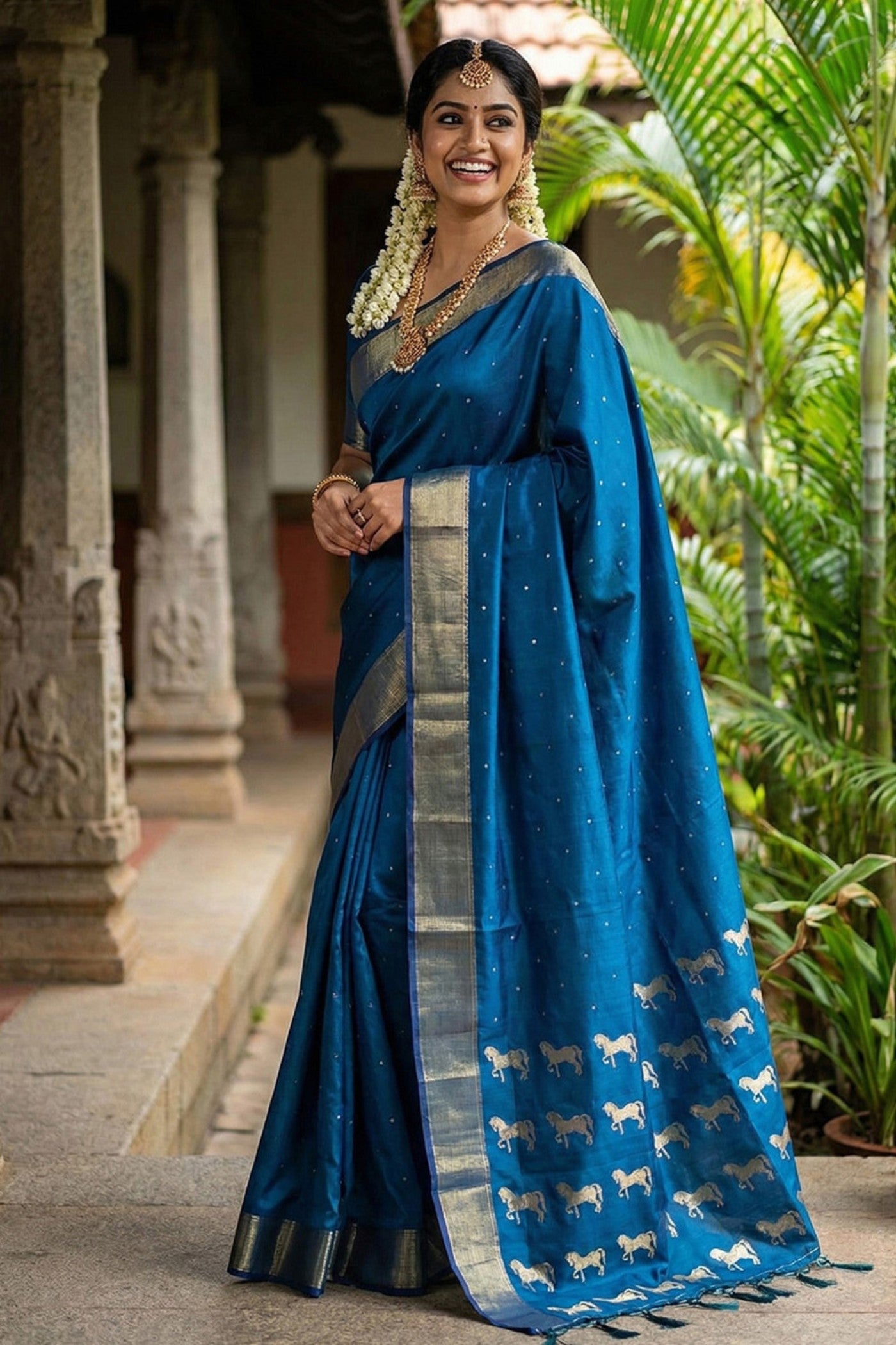 Buy MySilkLove Sapphire Blue Banarasi Woven Soft Silk Saree Online