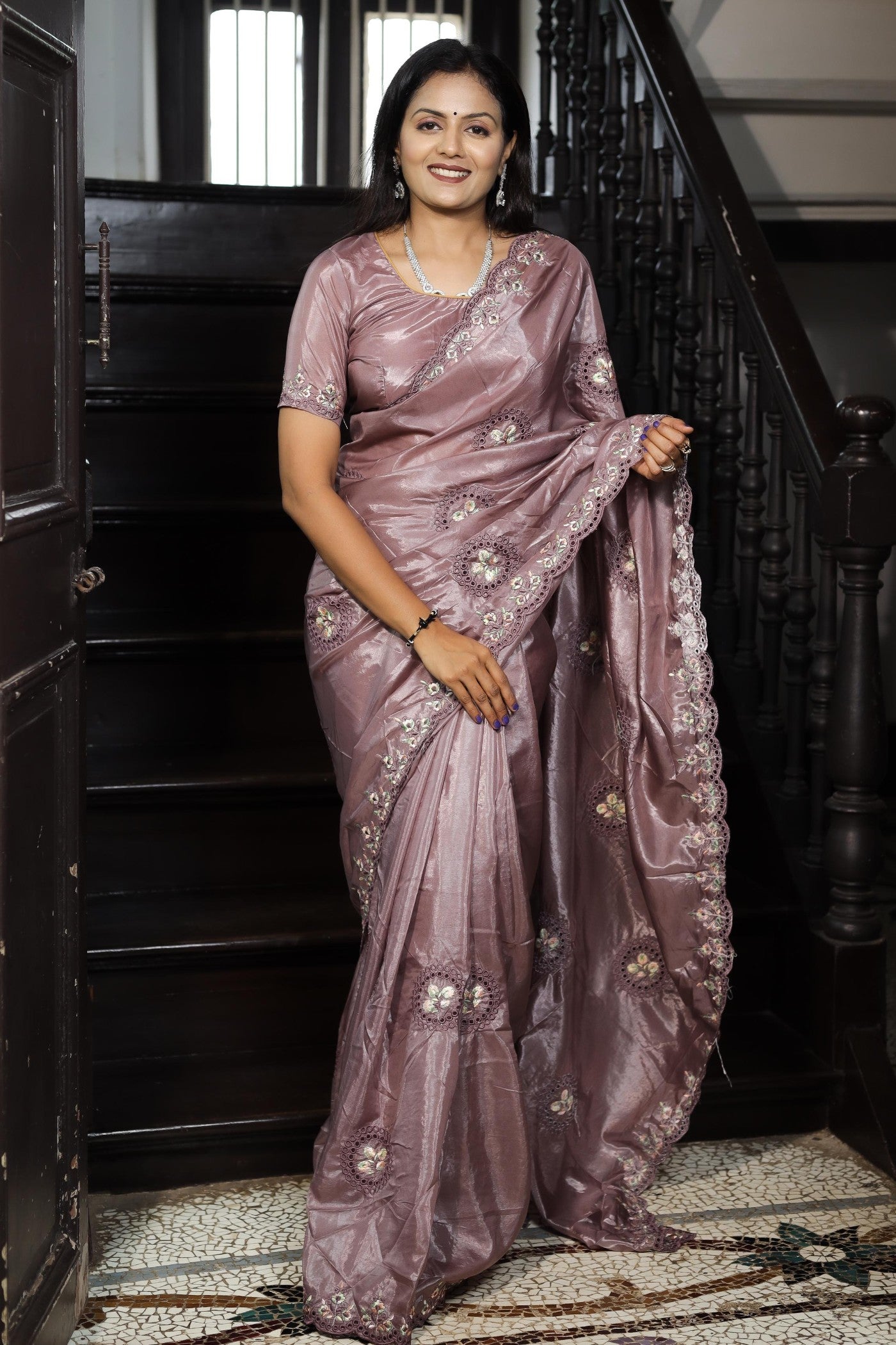 Buy MySilkLove Dust Purple Embroidered Designer Saree Online