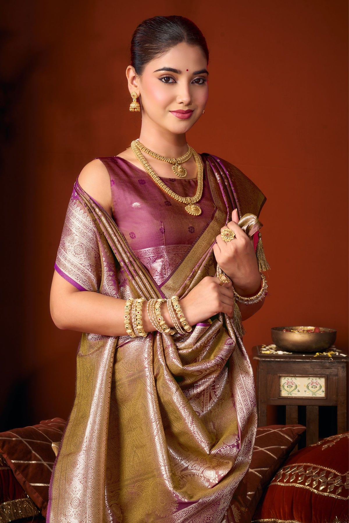 Buy MySilkLove Lipstick Purple Woven Banarasi Jacquard Soft Silk Saree Online