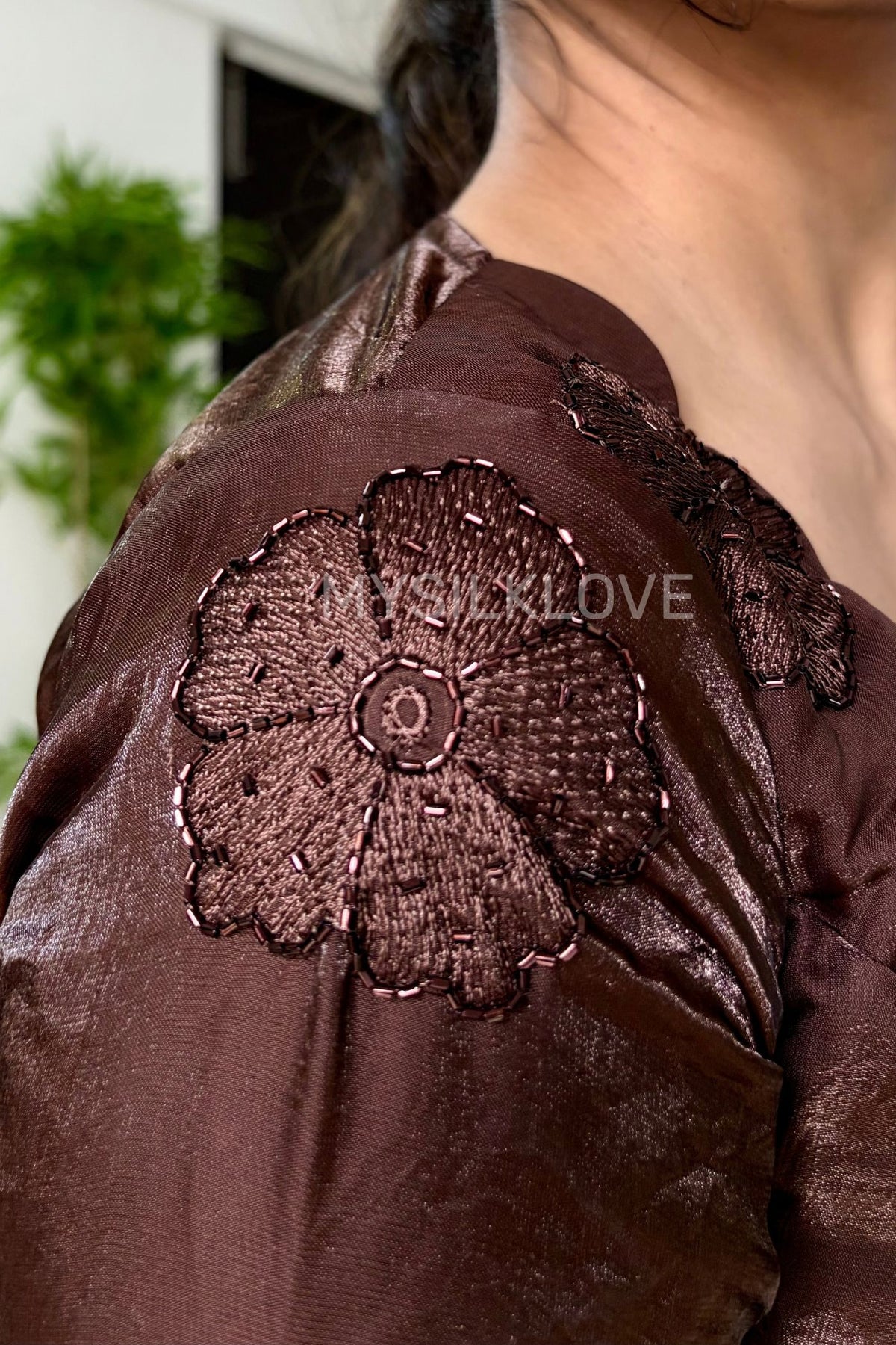 Buy MySilkLove Mahogany Brown Designer Sequin Embroidery Work Saree Online