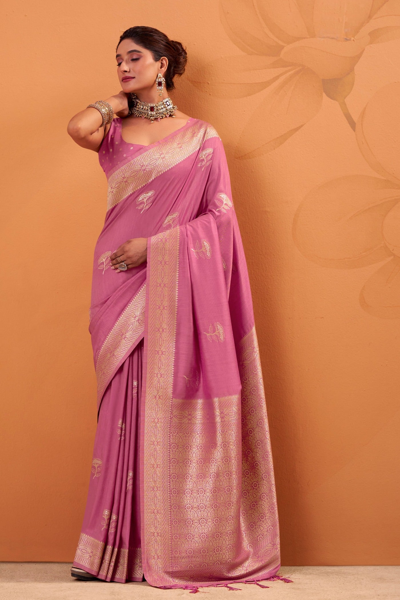Buy MySilkLove Brink Pink Tussar Handloom Silk Saree Online