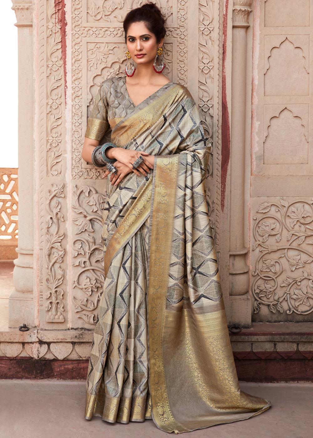 Buy MySilkLove Quick Silver Grey Handloom Banarasi Silk Saree Online