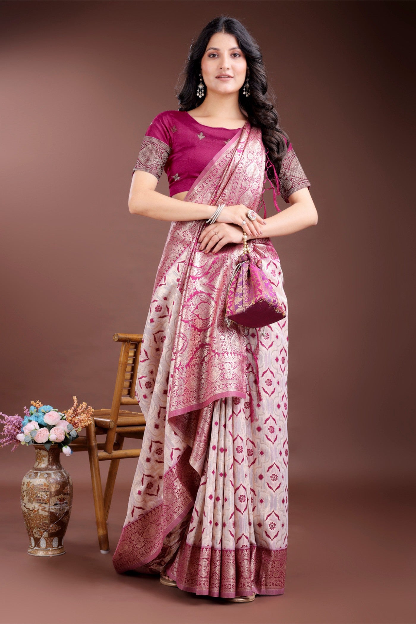 MySilkLove Lotus Pink and White Linen Cotton Saree