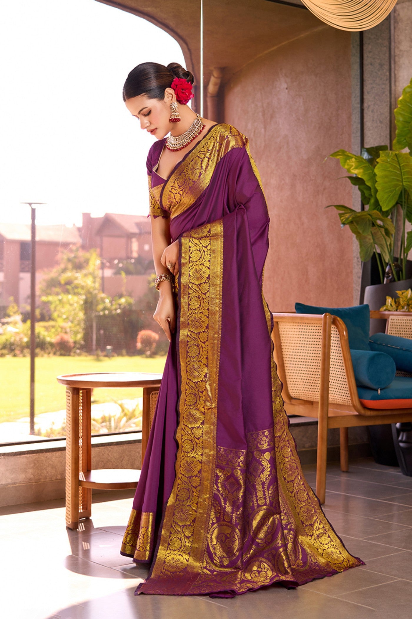 Buy MySilkLove Jacarta Purple Woven Banarasi Saree Online