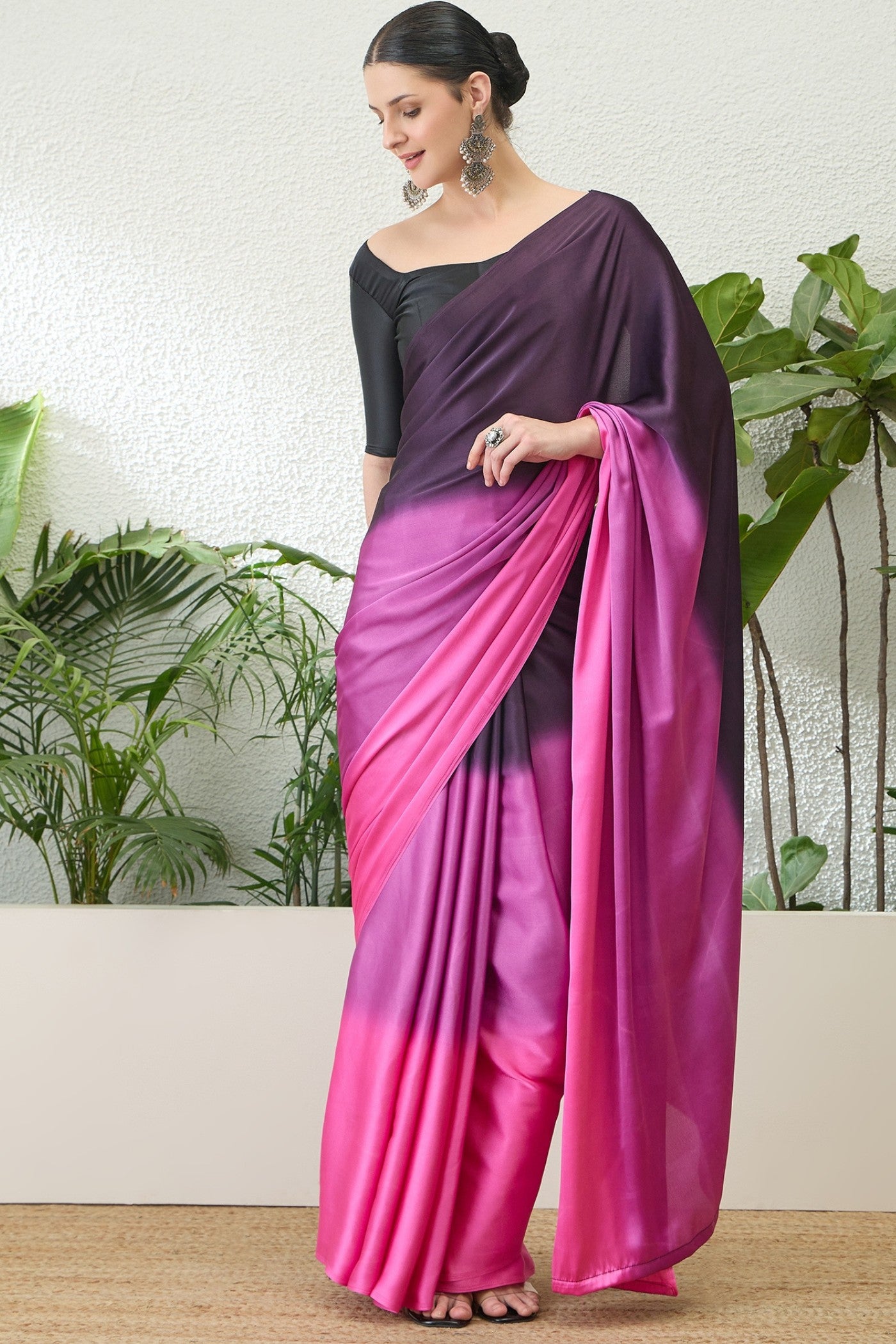 Buy MySilkLove Fairy Pink and Black Satin Georgette Silk Saree Online