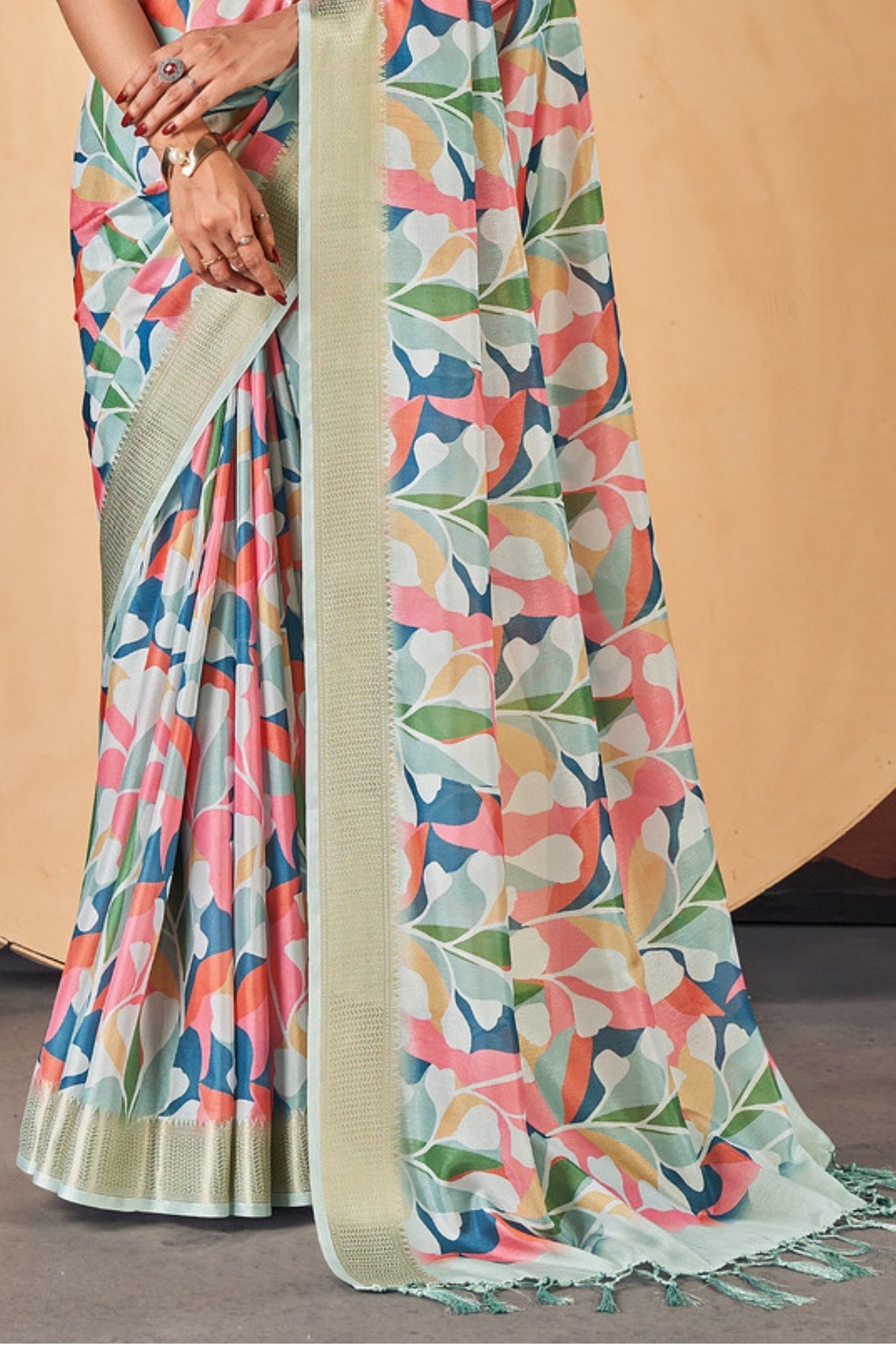 Buy MySilkLove Snow White Banarasi Digital Printed Saree Online