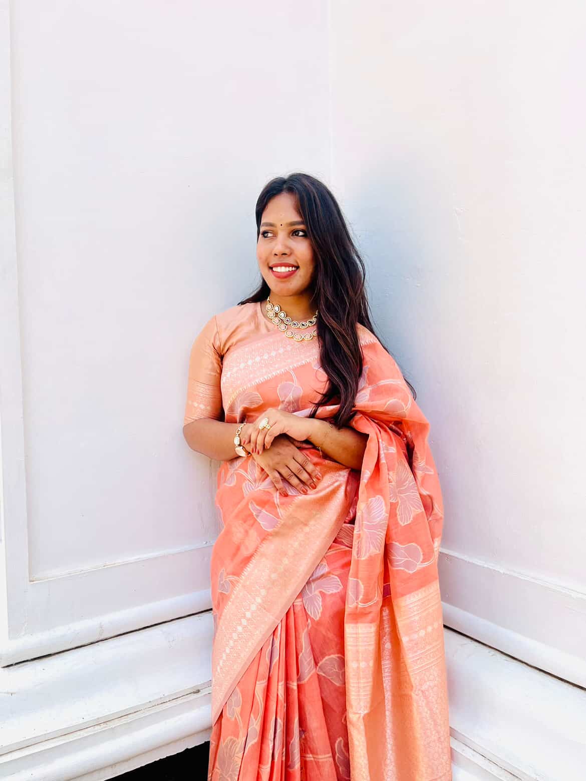 MySilkLove Plum Peach Woven Banarasi Linen Saree