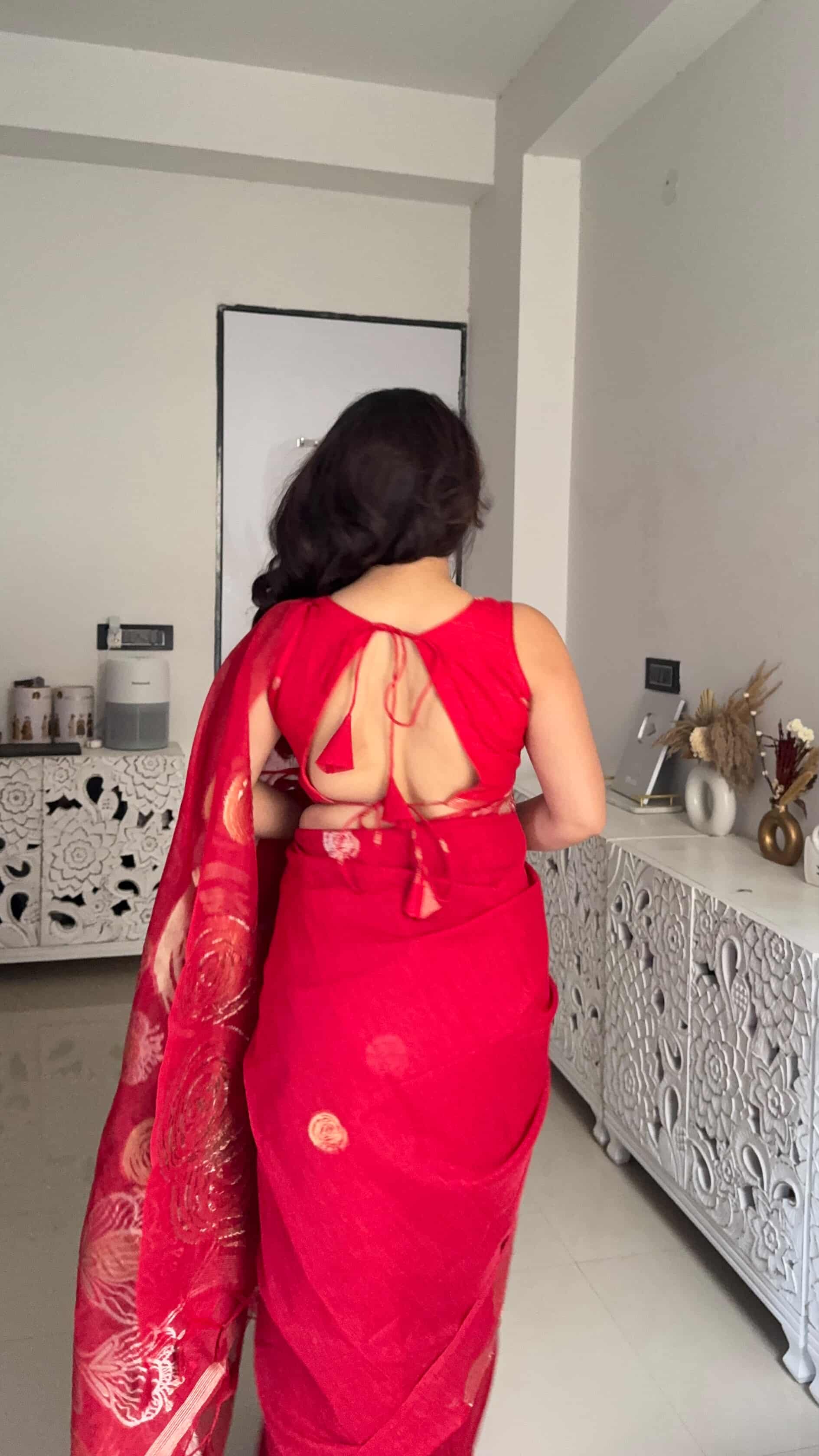 Buy MySilkLove Ruby Red Munga Handloom Cotton Saree Online