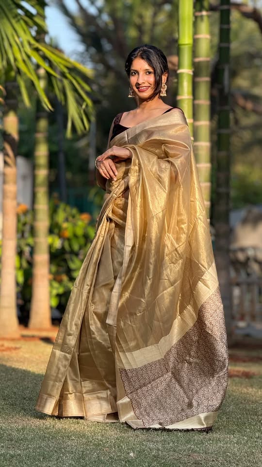 Buy MySilkLove Metallic Sunburst Gold Handloom Tissue Saree Online