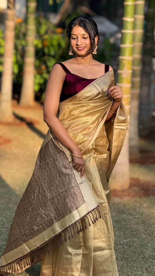 MySilkLove Metallic Sunburst Gold Handloom Tissue Saree