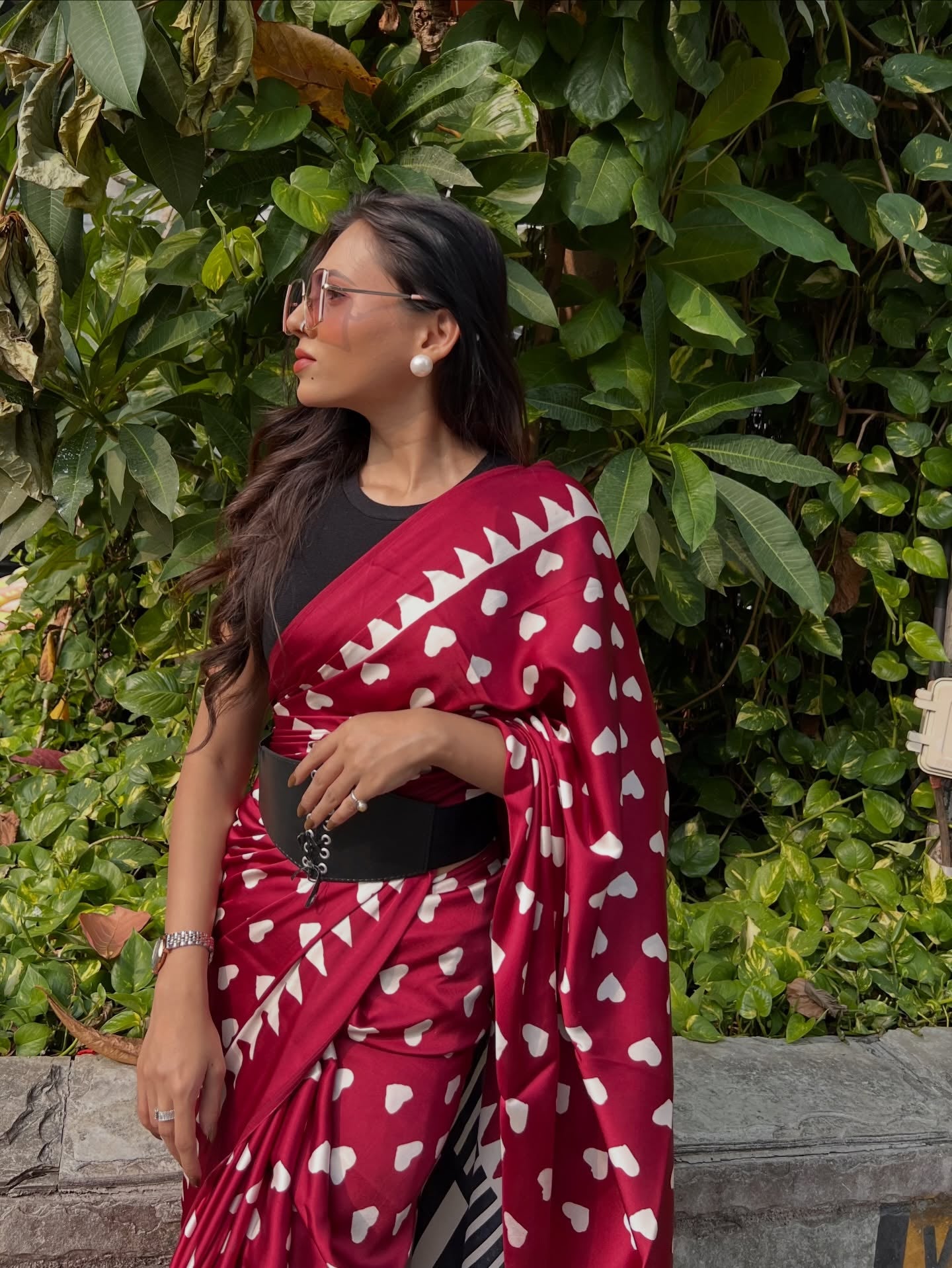 Buy MySilkLove Cherry Red Heart Shaped Printed Satin Crepe Silk Saree Online