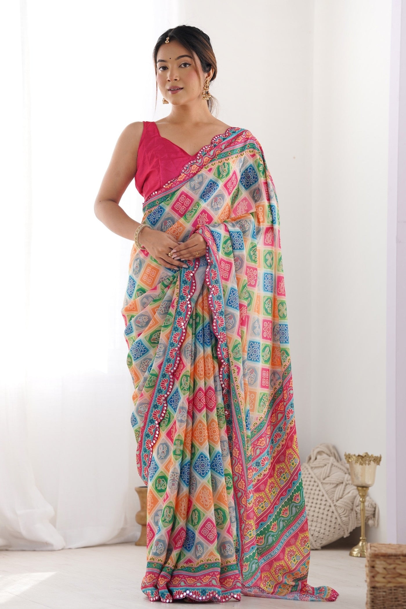 Buy MySilkLove Multicolor Digital Printed Chinon Saree Online