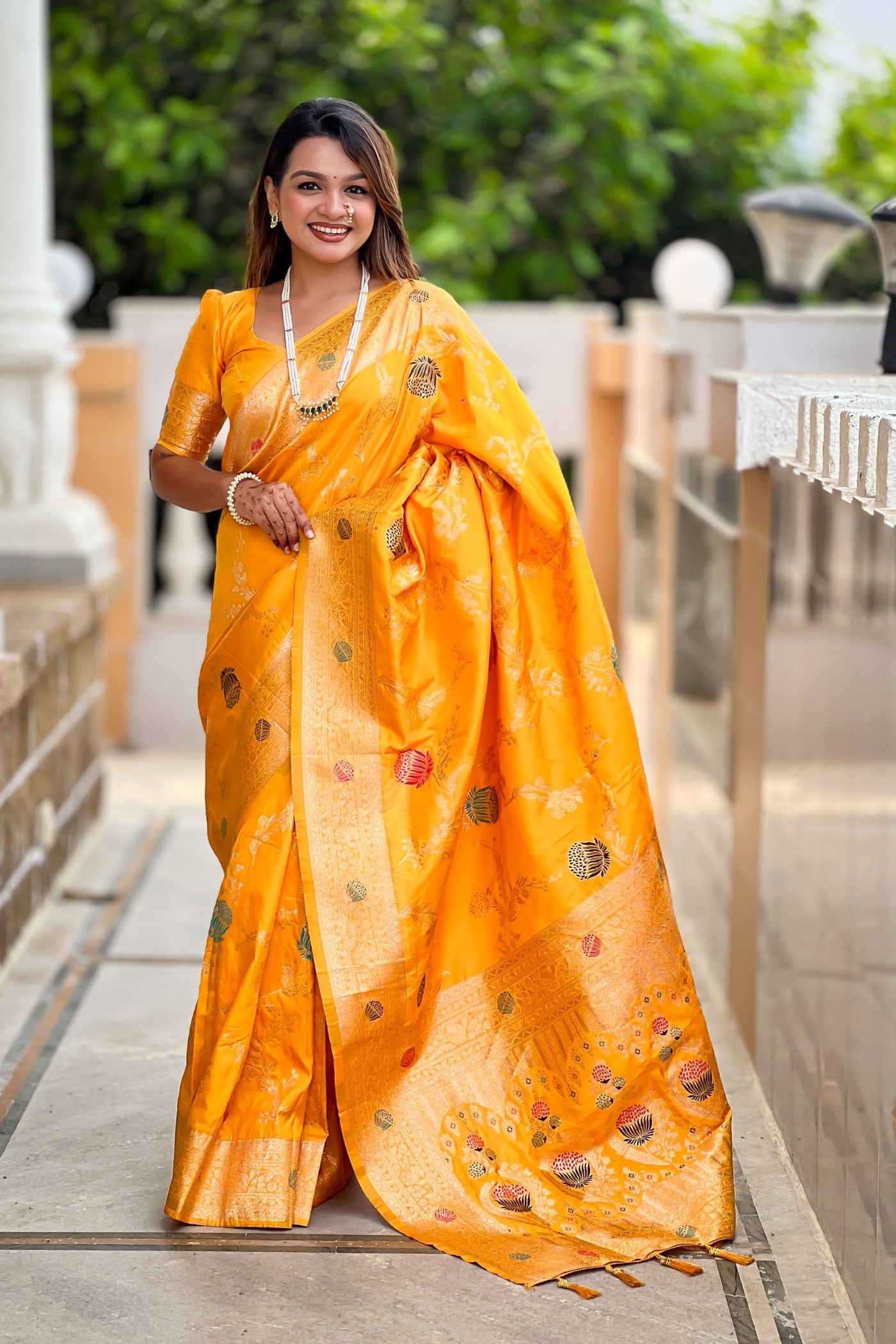Buy MySilkLove Zest Yellow Woven Banarasi Saree Online