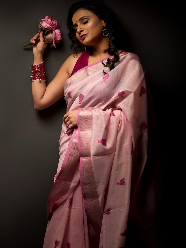 Buy MySilkLove Lotus Pink Woven Modal Cotton Saree Online