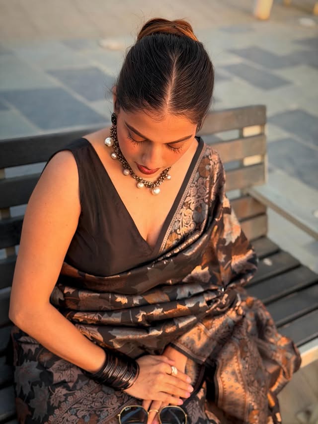 Buy MySilkLove Coral Black Banarasi Soft Silk Saree Online