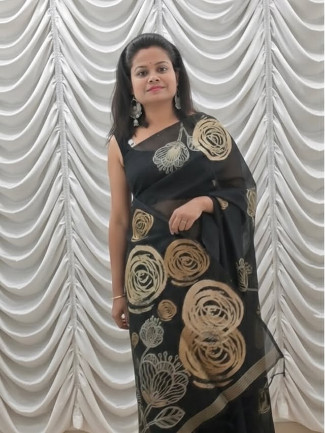 MySilkLove Matte Black Munga Handloom Cotton Saree