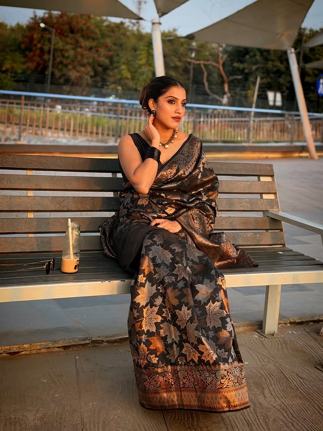 Buy MySilkLove Coral Black Banarasi Soft Silk Saree Online