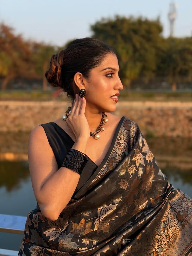 Buy MySilkLove Aged Black Banarasi Soft Silk Saree Online