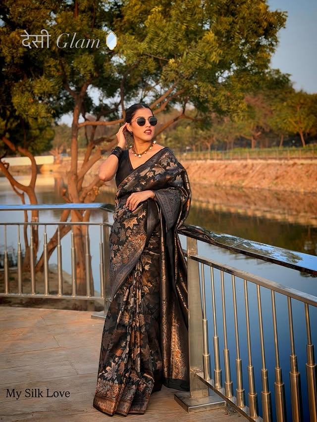 MySilkLove Aged Black Banarasi Soft Silk Saree