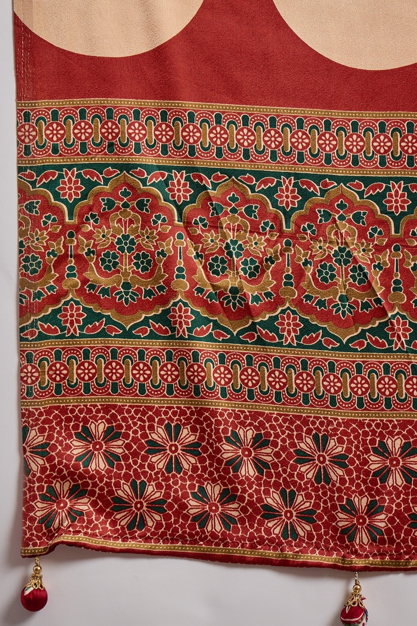 Buy MySilkLove Thyme Green Stripe Ajrakh Printed Satin Gaji Silk Saree Online