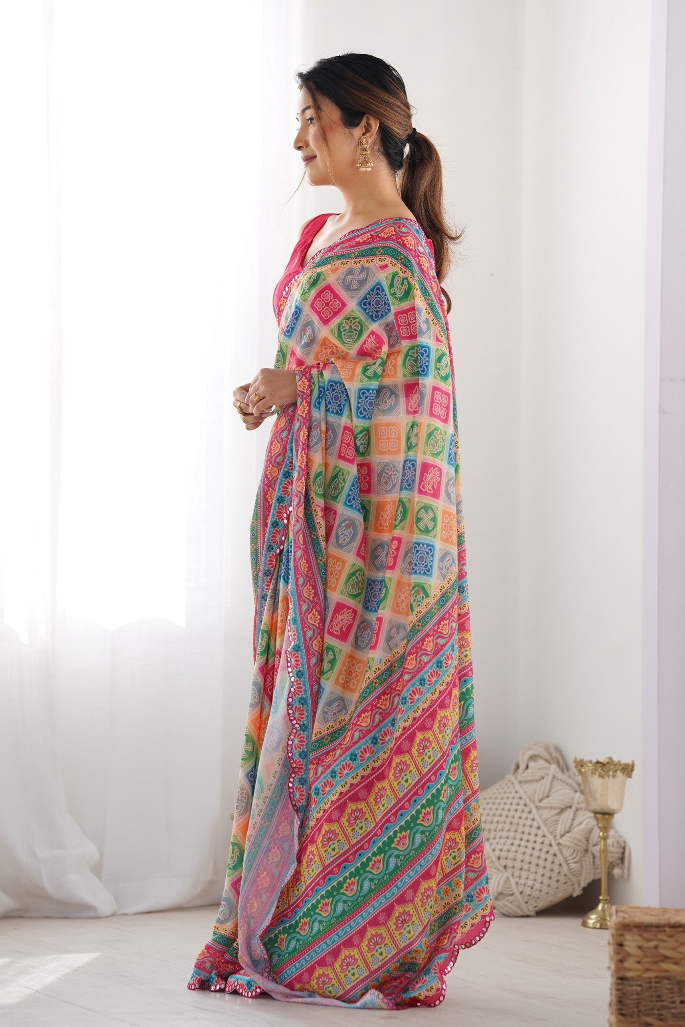 Buy MySilkLove Multicolor Digital Printed Chinon Saree Online