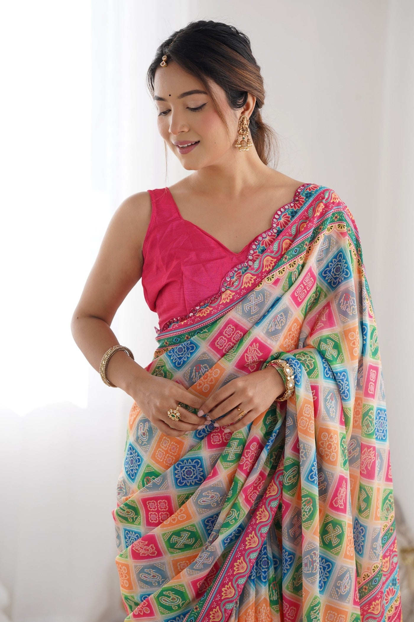 MySilkLove Multicolor Digital Printed Chinon Saree