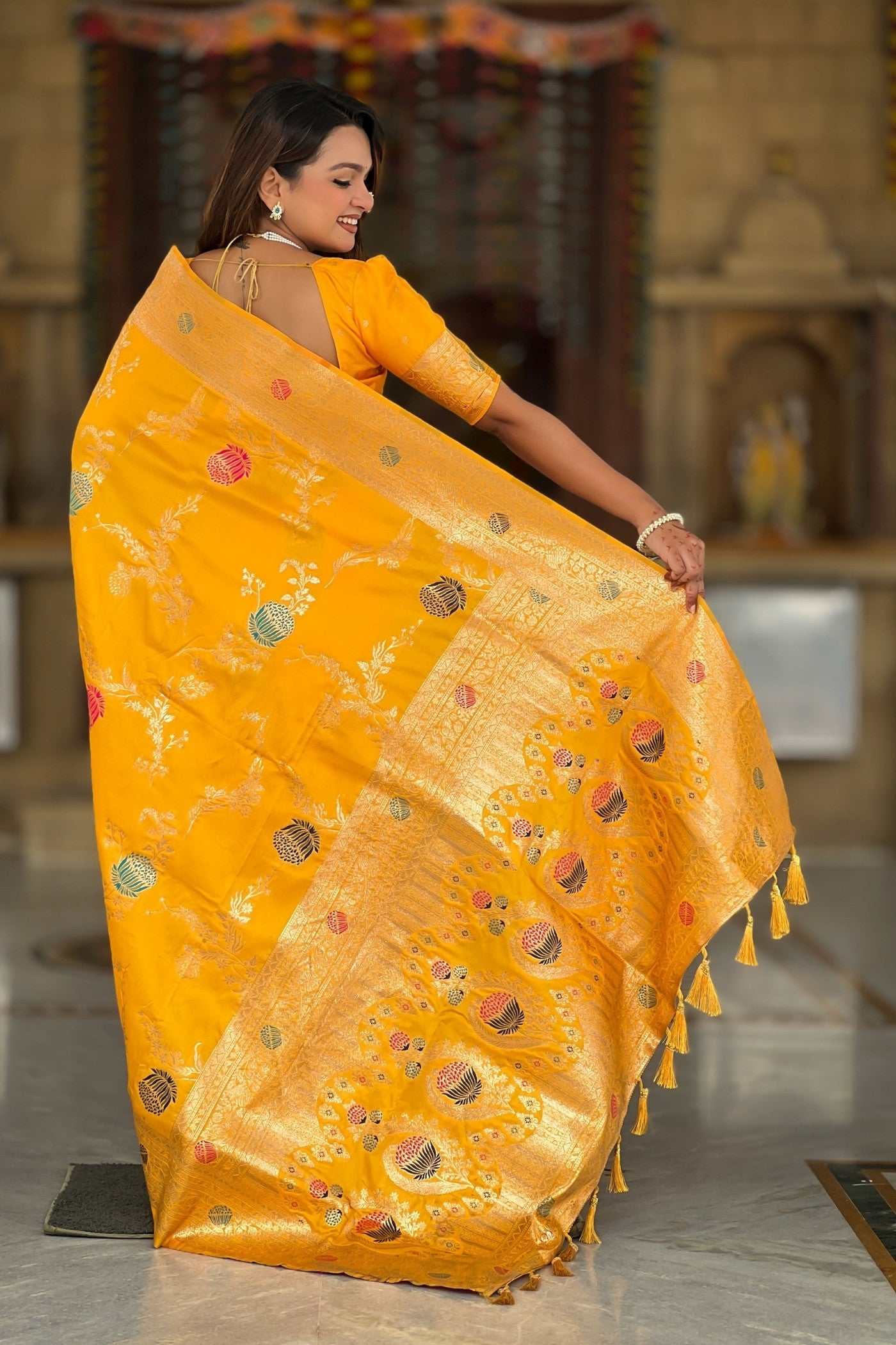 Buy MySilkLove Zest Yellow Woven Banarasi Saree Online