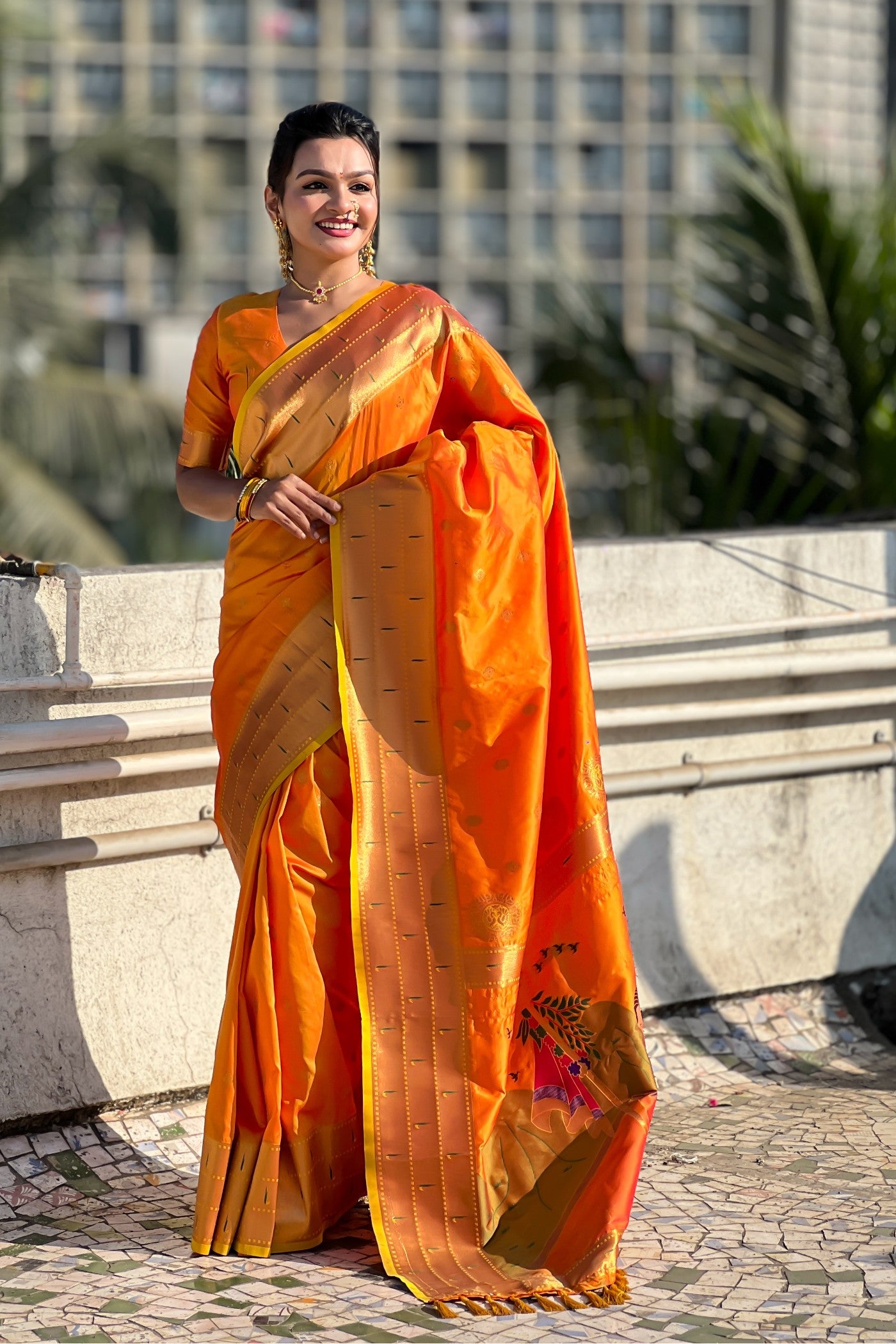 Buy MySilkLove Fire Orange Woven Paithani Saree Online