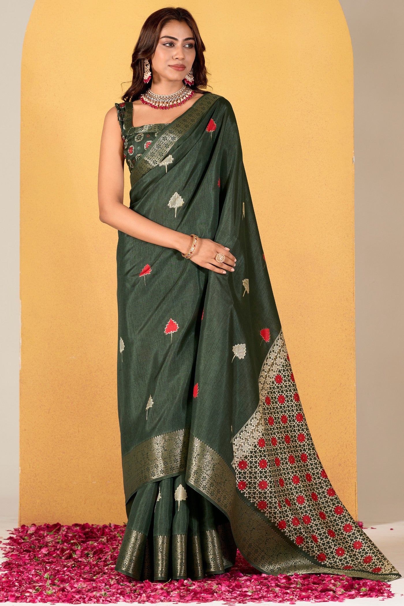 Buy MySilkLove Juniper Green Woven Dola Silk Saree Online