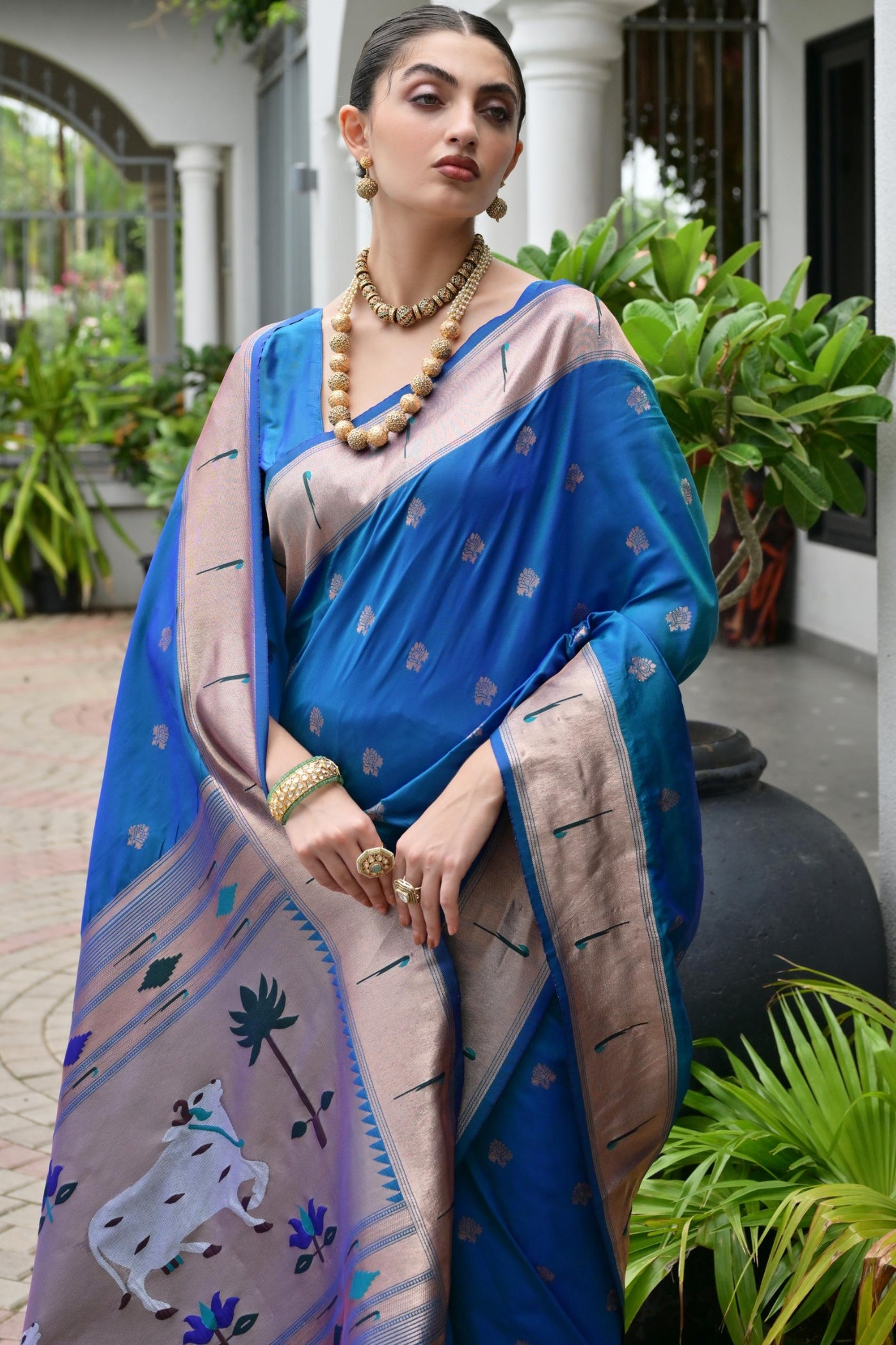 Buy MySilkLove Bondi Blue Woven Paithani Saree Online