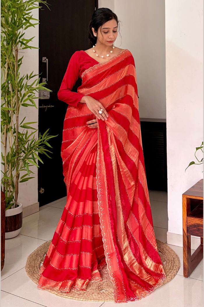 Buy MySilkLove Garnet Red Swarovski Space Silk Saree Online