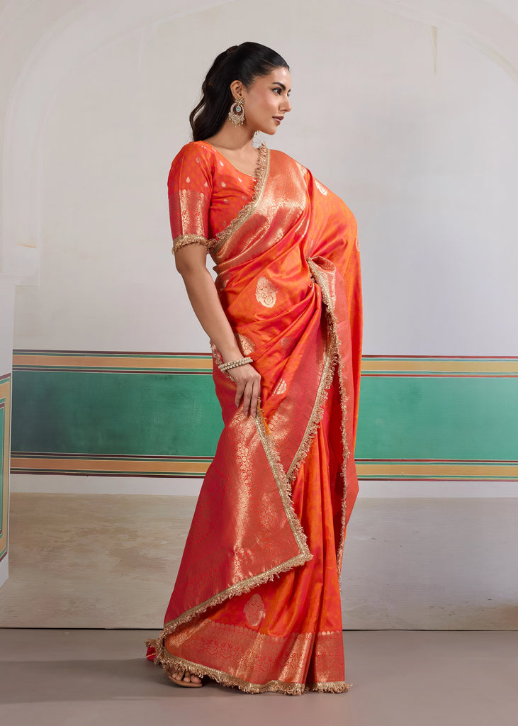 Buy MySilkLove Yam Orange Woven Banarasi Satin Silk Saree Online
