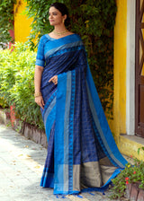Royal Blue Handloom Raw Silk Saree